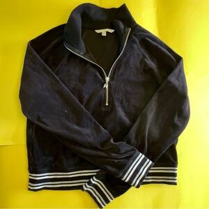 Victoria's Secret High Collar Black Velvet Zip Up Cropped Fitted Sweater